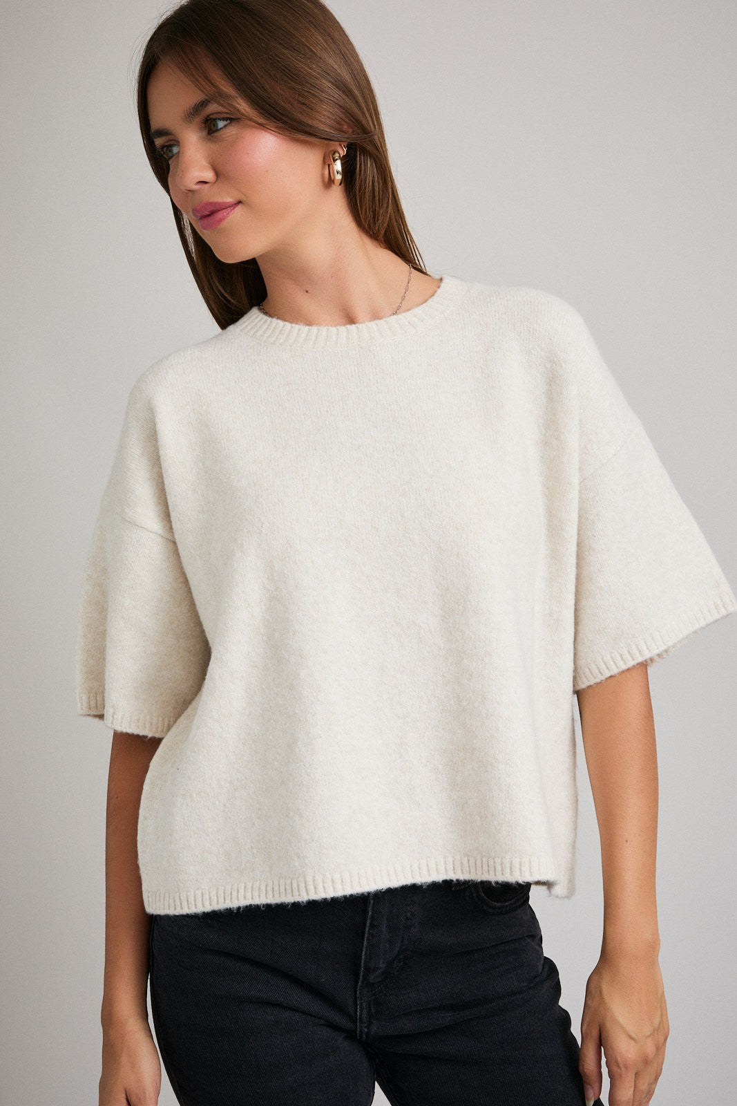 Crew Neck Boxy Sweater Cream