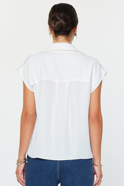 Cap Sleeve Button Down Blouse White