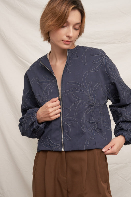 Floral Embroidered Bomber Jacket