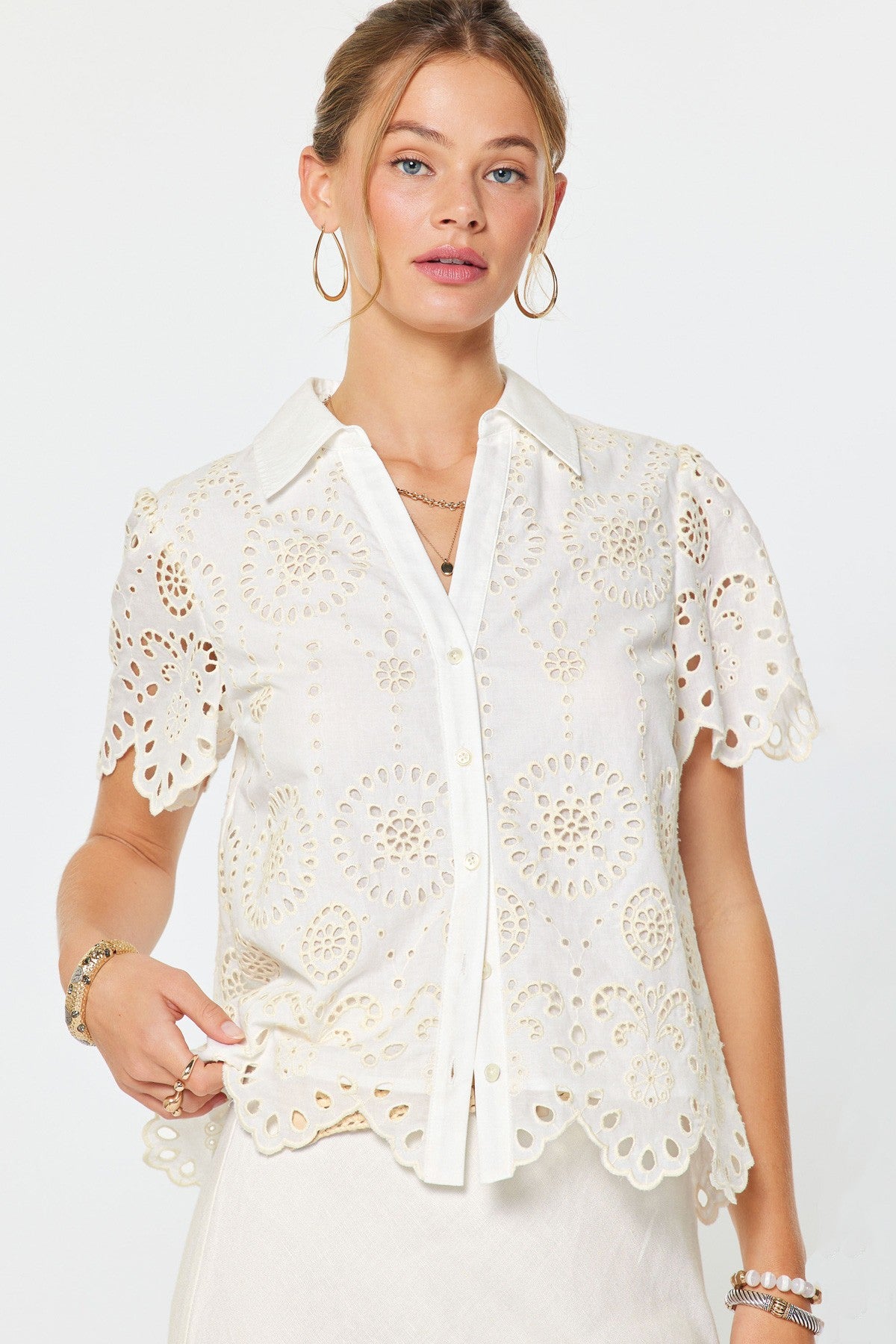 Eyelet Embroidered Woven Top