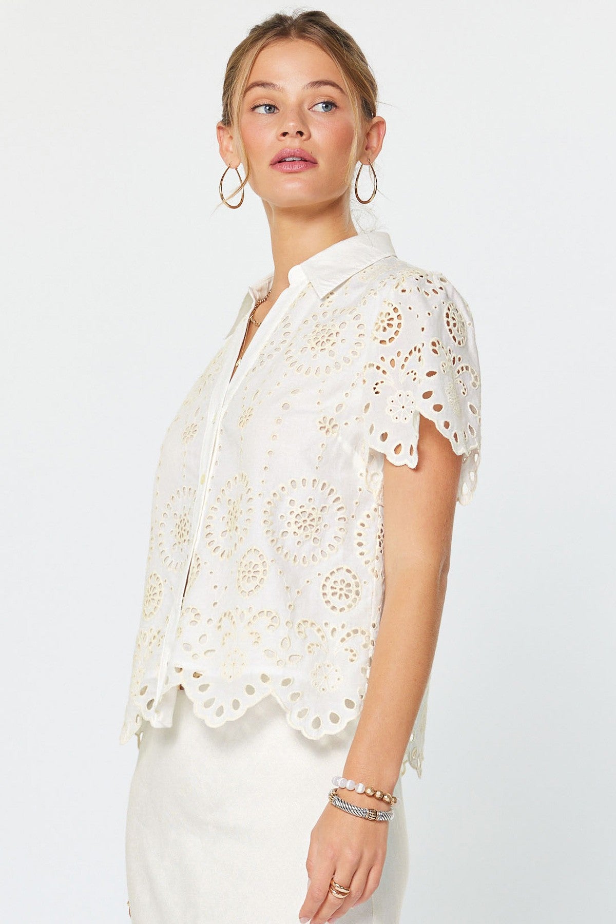 Eyelet Embroidered Woven Top