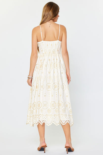 Eyelet Embroidered Cami Midi Dress