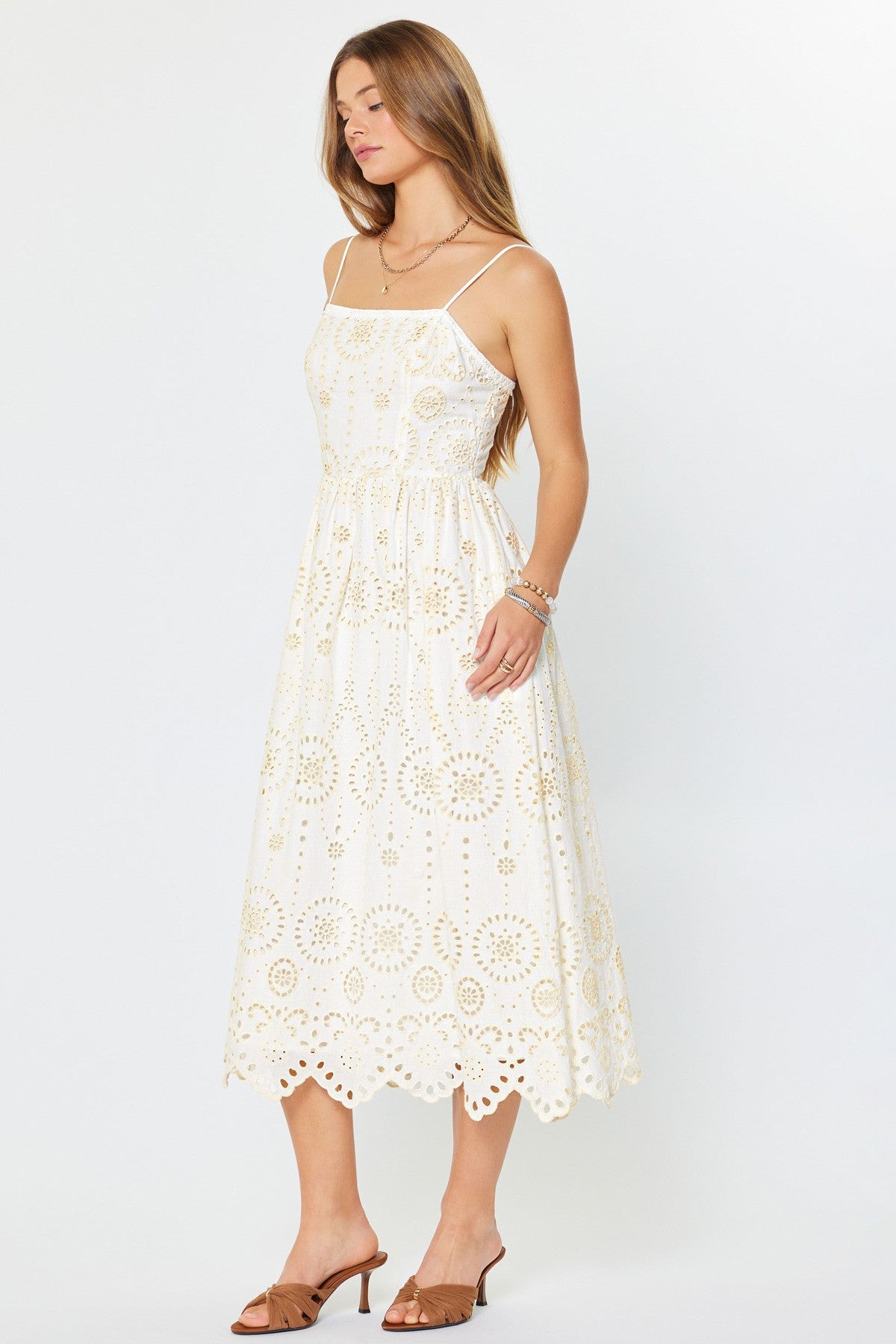 Eyelet Embroidered Cami Midi Dress