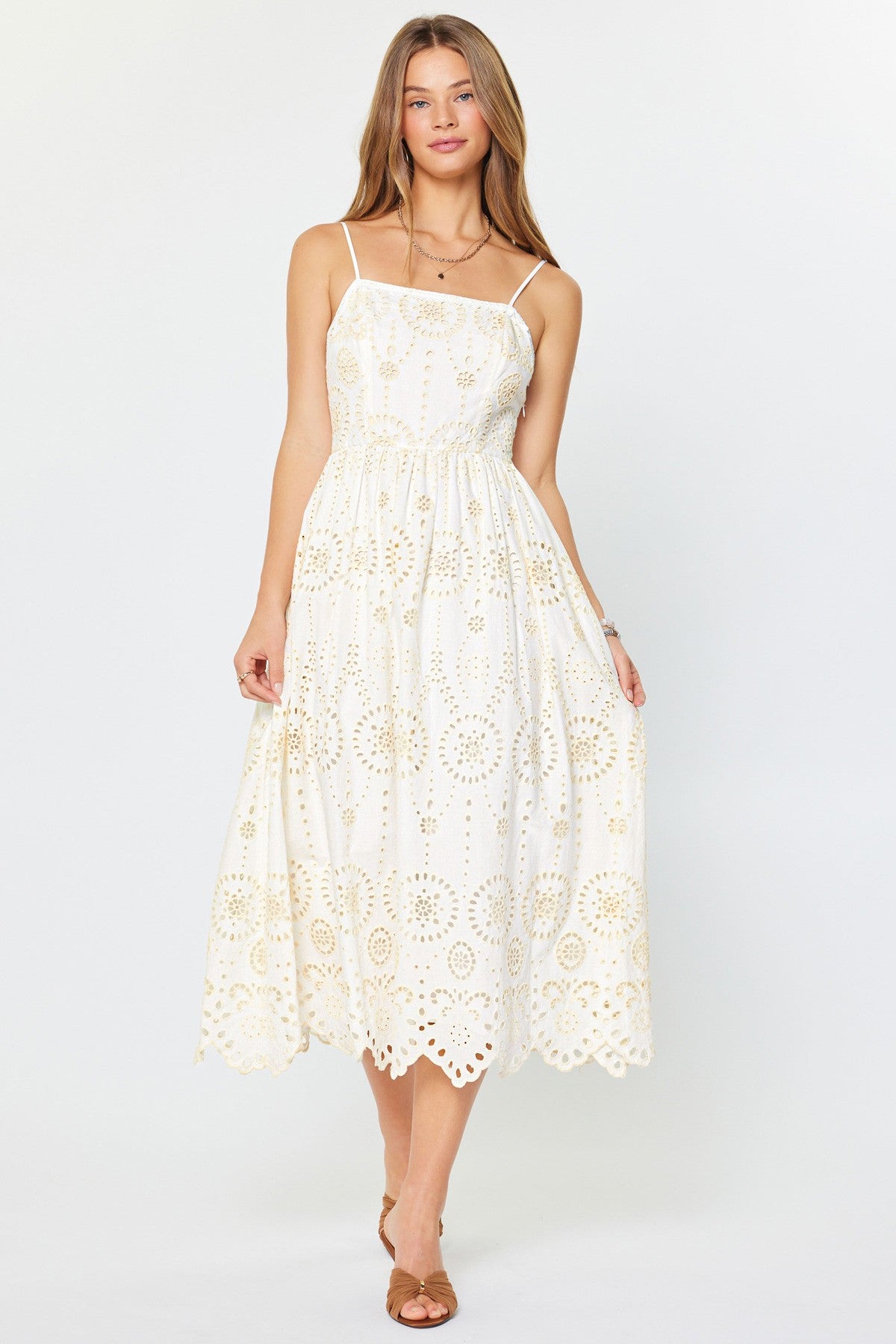 Eyelet Embroidered Cami Midi Dress