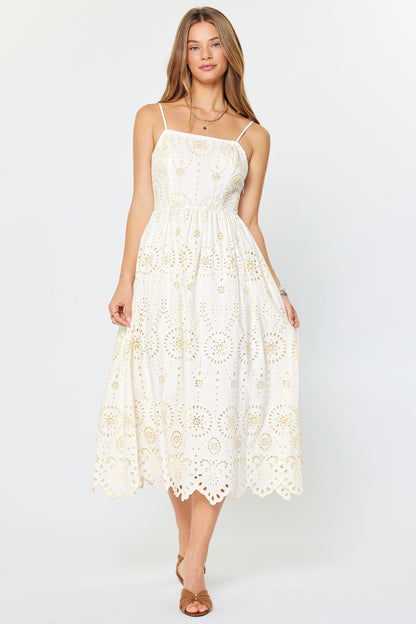 Eyelet Embroidered Cami Midi Dress