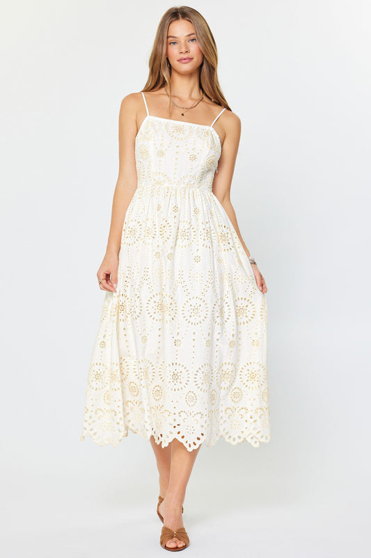 Eyelet Embroidered Cami Midi Dress