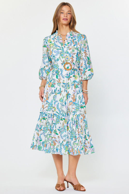 Floral Paisley Pleated Midi Dress
