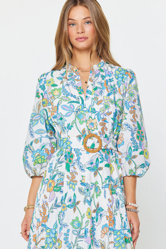 Floral Paisley Pleated Midi Dress