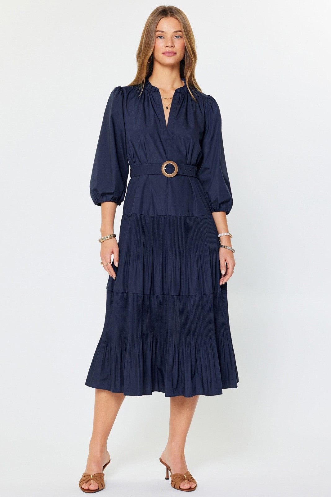 tiered pleated midi dress with Belt this flattering midi features Pink Graduation Dresses Color:Dark-Green 1435-3054