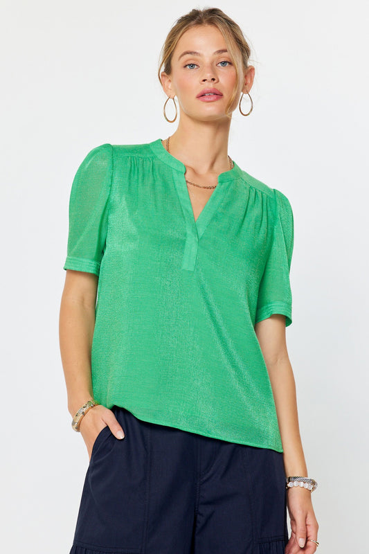 Gathered Puff Short Sleeve Blouse