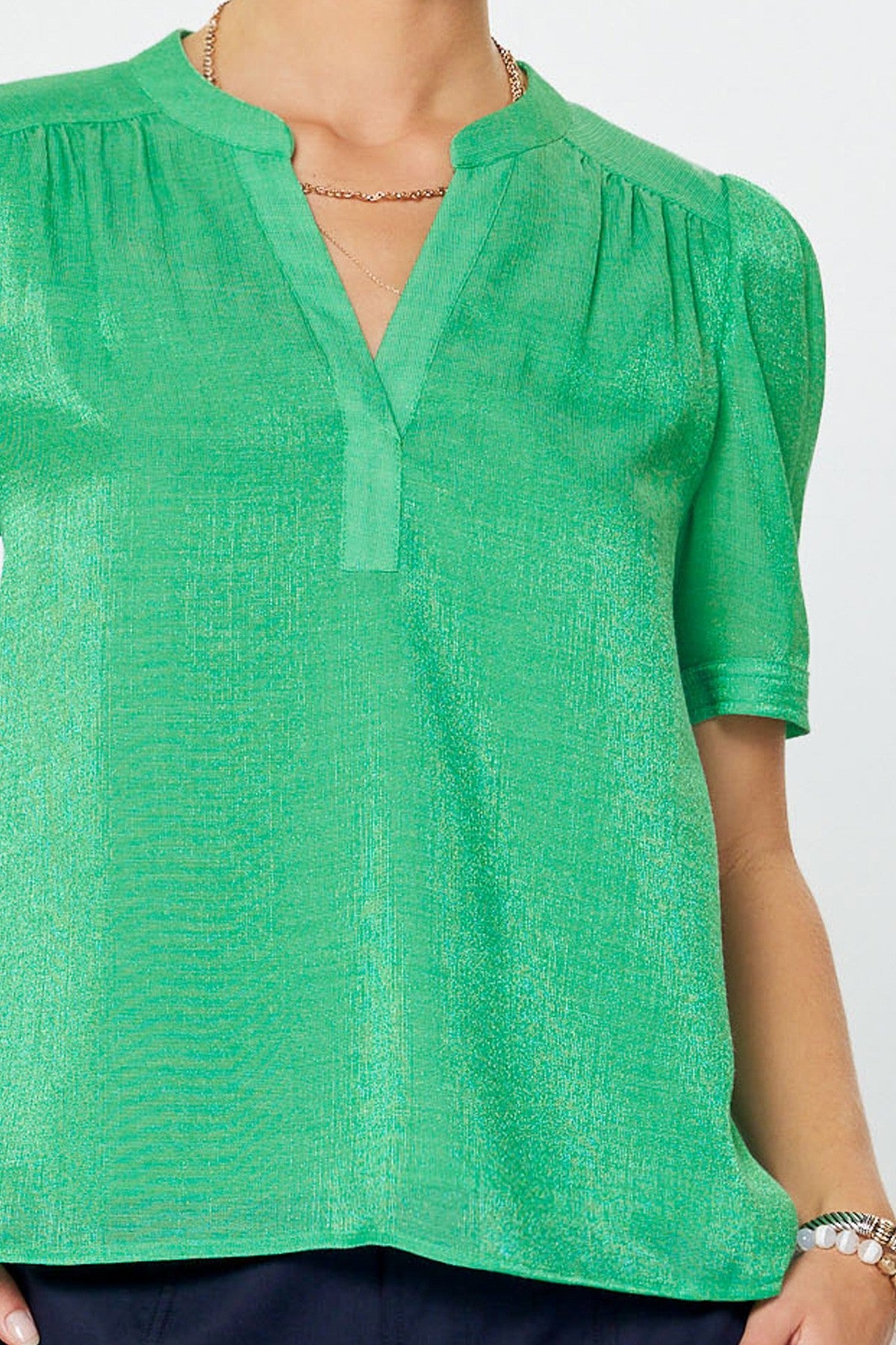 Gathered Puff Short Sleeve Blouse