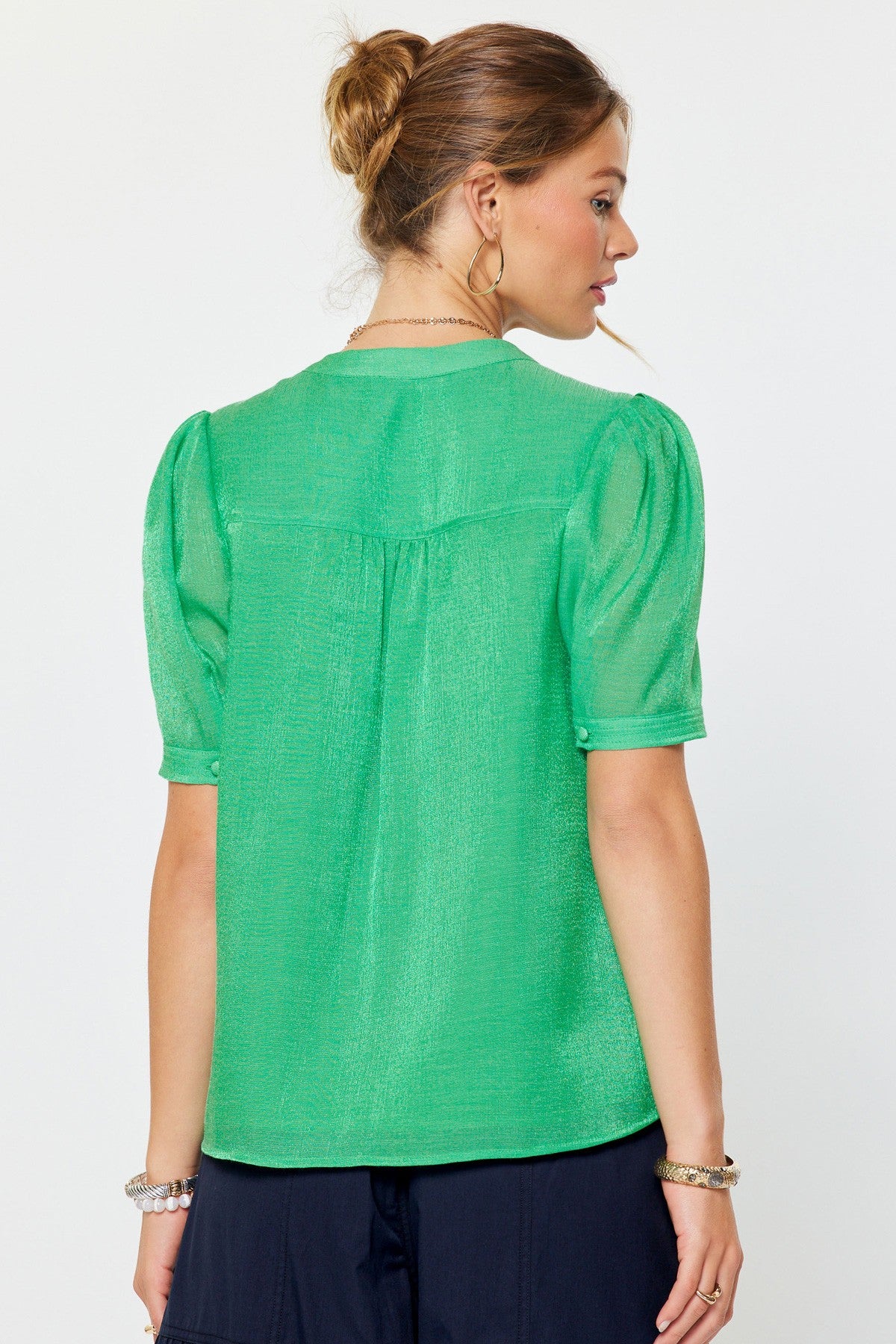 Gathered Puff Short Sleeve Blouse