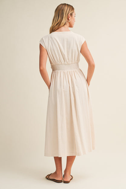 Twisted Knot Bodice A-line Dress Ecru