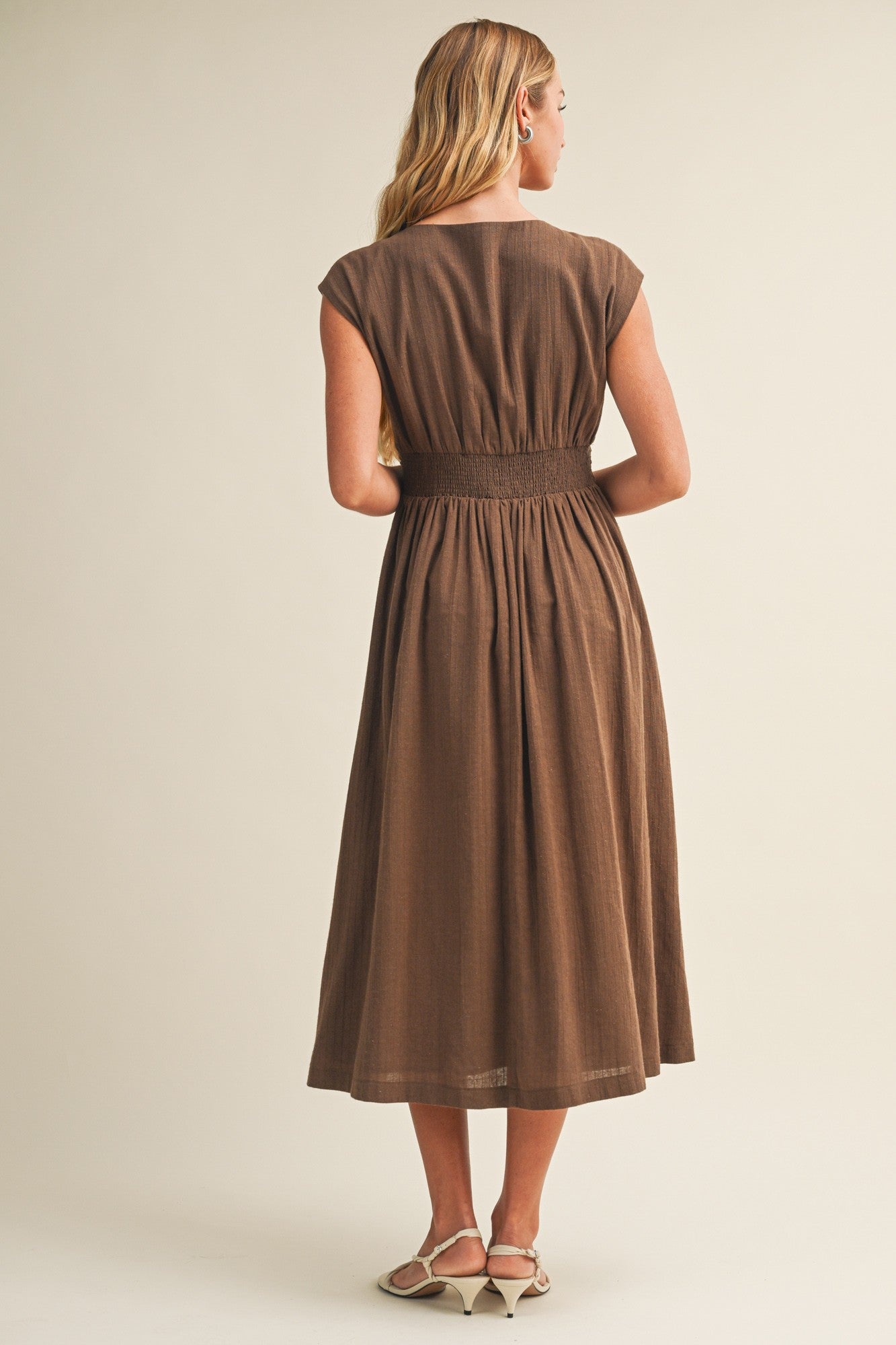 Twisted Knot Bodice A-line Dress Dark Mocha