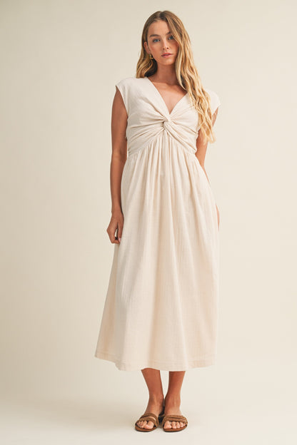 Twisted Knot Bodice A-line Dress Ecru