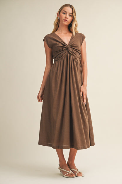 Twisted Knot Bodice A-line Dress Dark Mocha