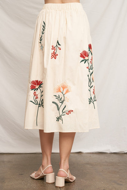 Embroidered Detail Midi Skirt