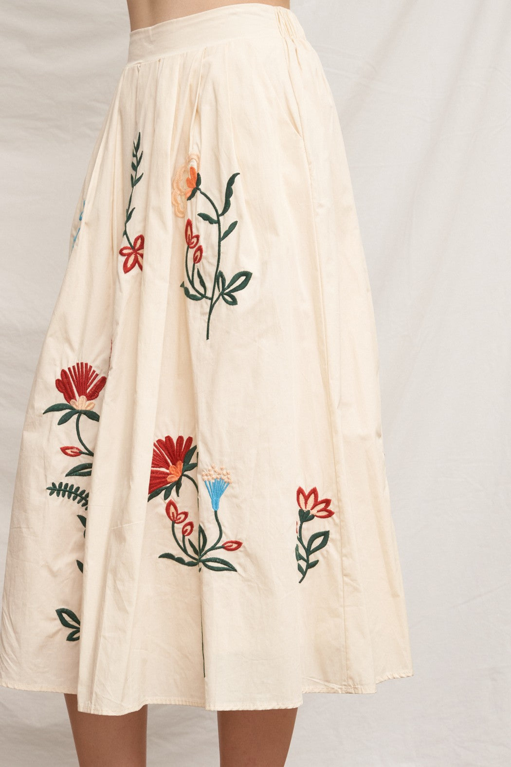 Embroidered Detail Midi Skirt