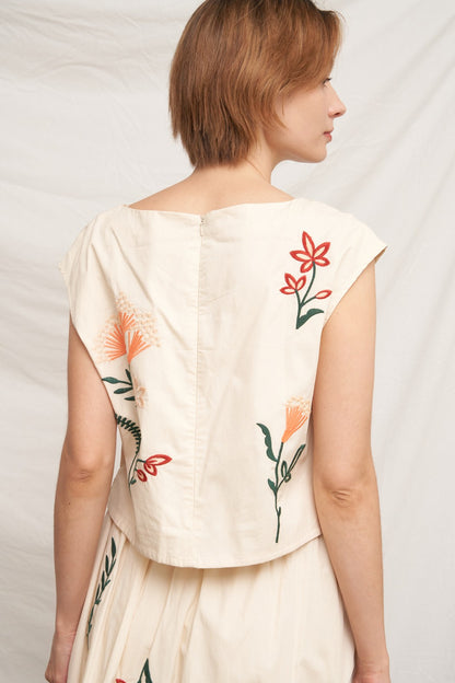Cap Sleeve Embroidered Detail Top