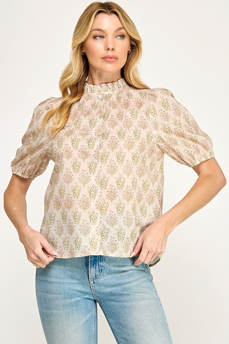 Floral High Neck Blouse