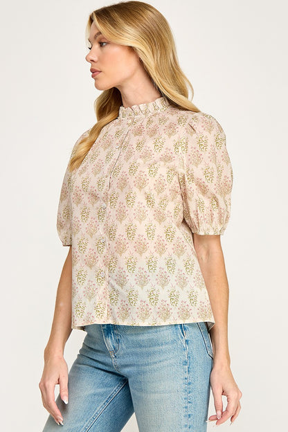 Floral High Neck Blouse