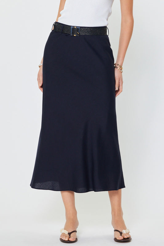 Linen Blend Maxi Skirt Navy