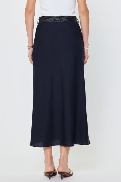 Linen Blend Maxi Skirt Navy