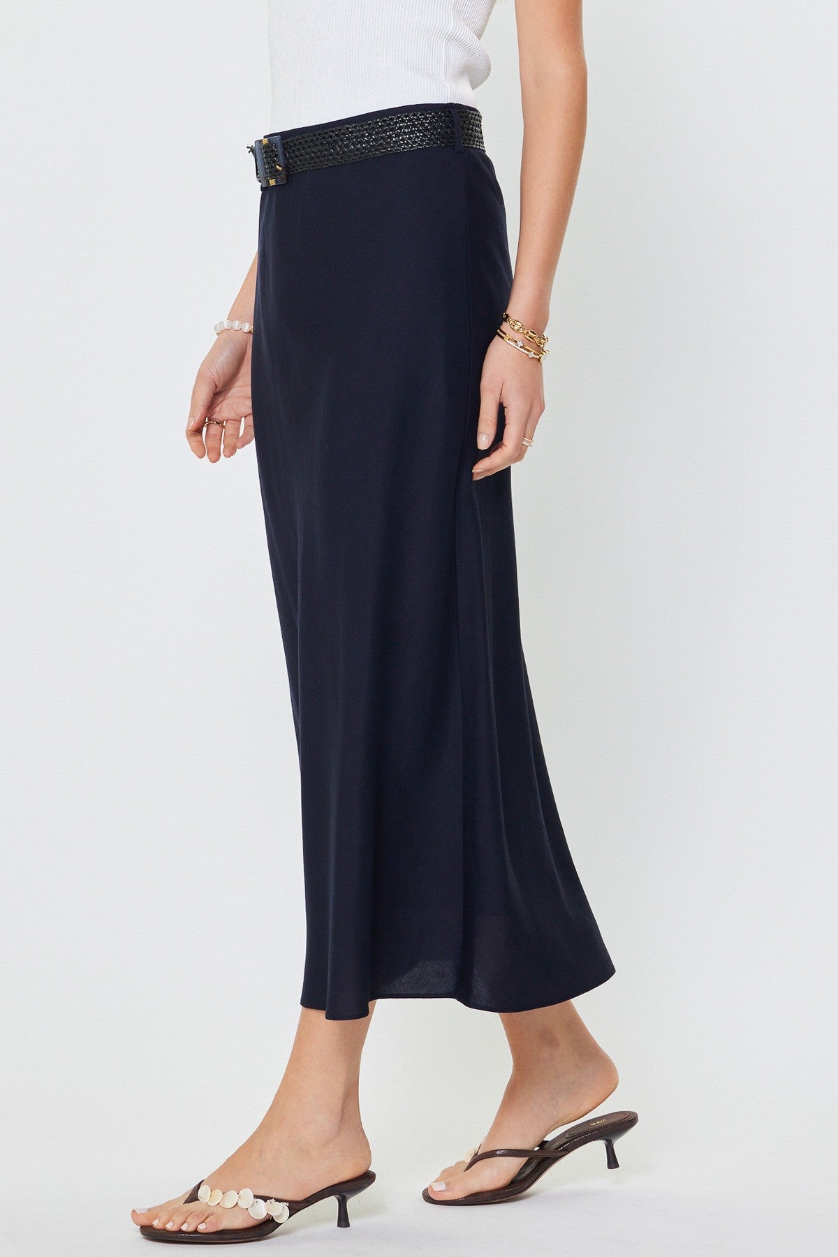 Linen Blend Maxi Skirt Navy