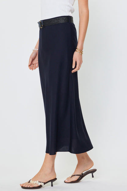 Linen Blend Maxi Skirt Navy