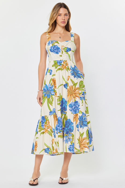 Floral Print Sleeveless Midi Dress