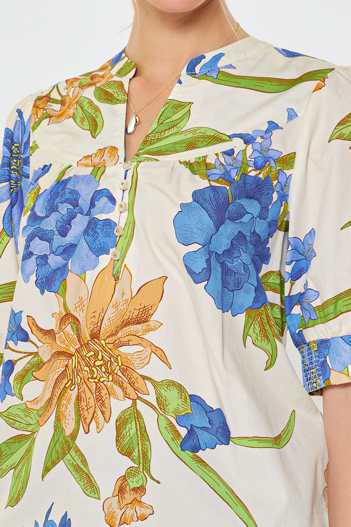 Floral Print Split Neck Blouse