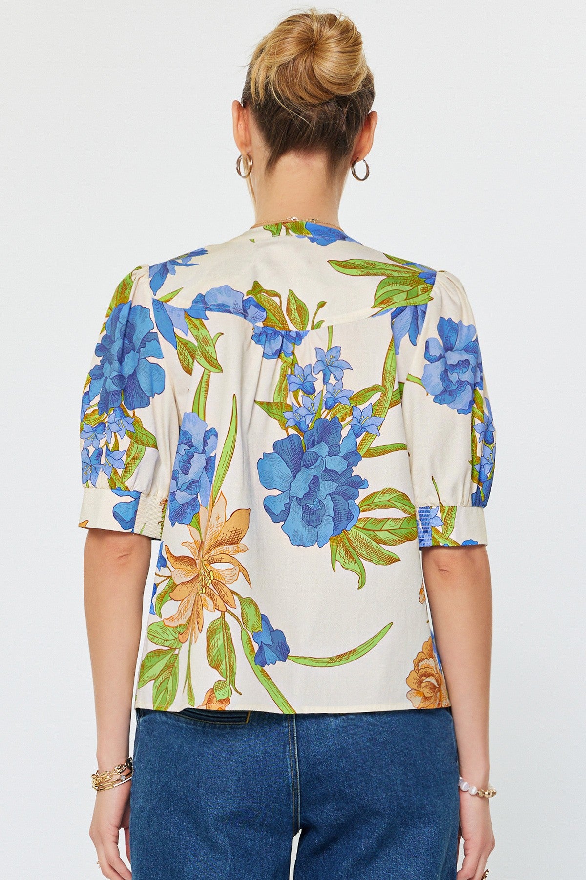 Floral Print Split Neck Blouse
