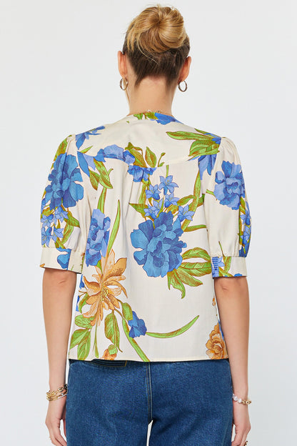 Floral Print Split Neck Blouse