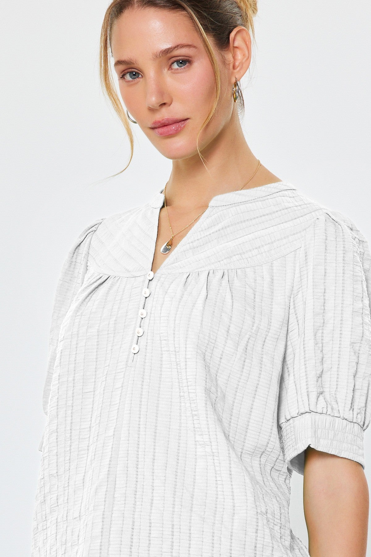 Textured Short Sleeve Blouse White