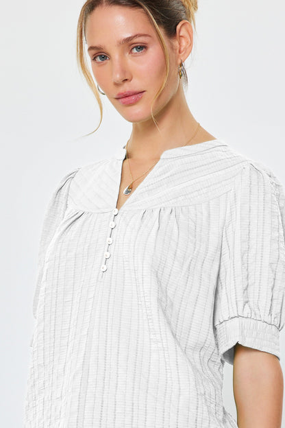 Textured Short Sleeve Blouse White