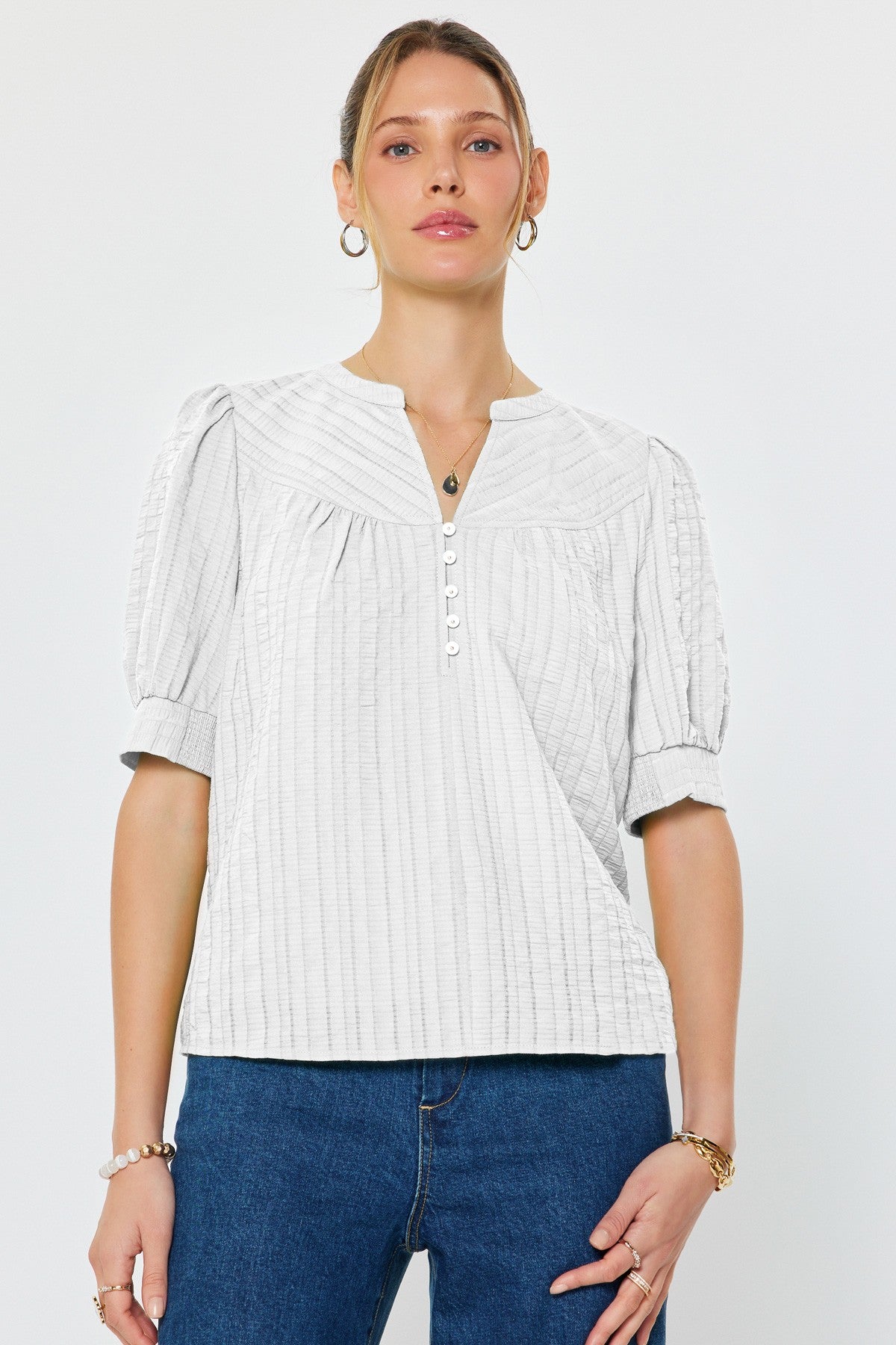 Textured Short Sleeve Blouse White