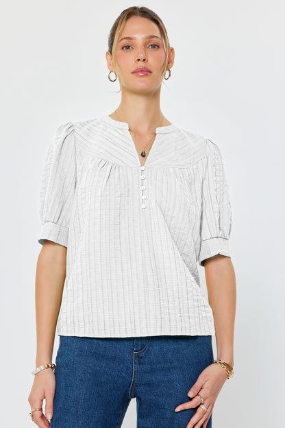 Textured Short Sleeve Blouse White