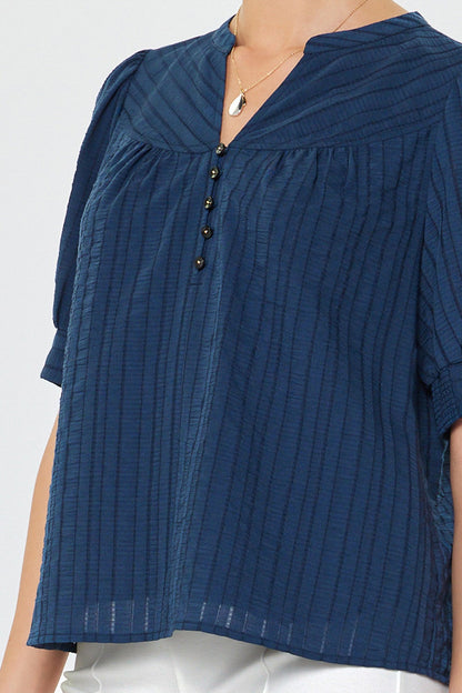 Textured Short Sleeve Blouse Navy