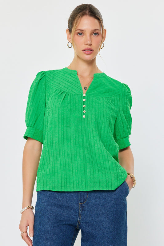 Textured Short Sleeve Blouse Green