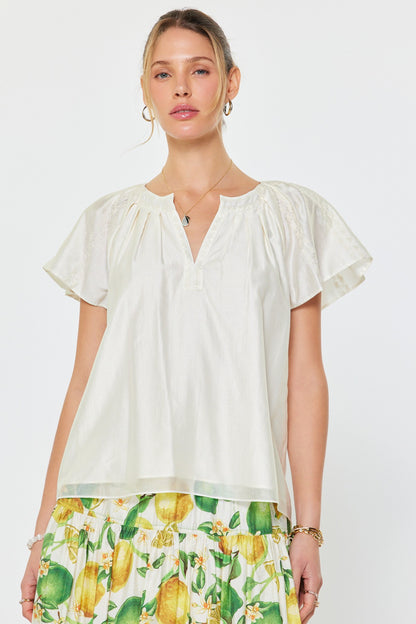 Embroidered Short Sleeve Blouse