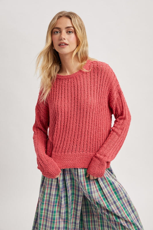 Boucle Ribbed Sweater Berry