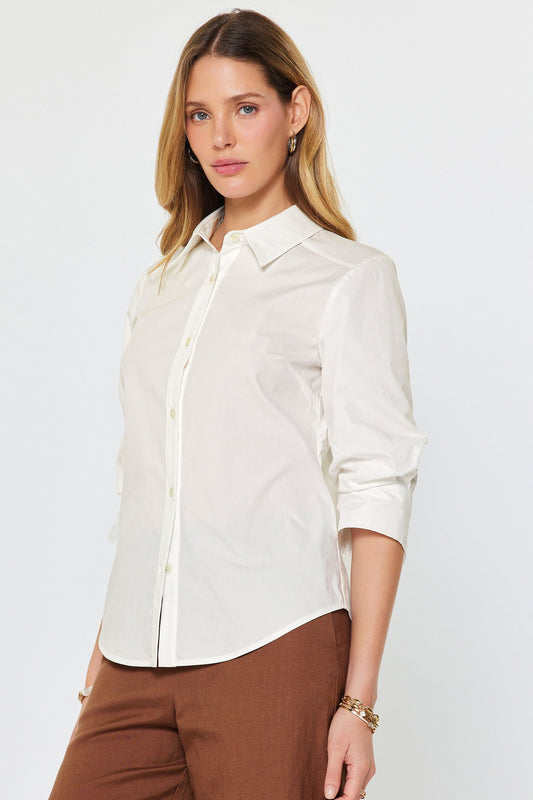 3/4 Sleeve Button Down Shirt Ivory