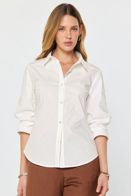 3/4 Sleeve Button Down Shirt Ivory