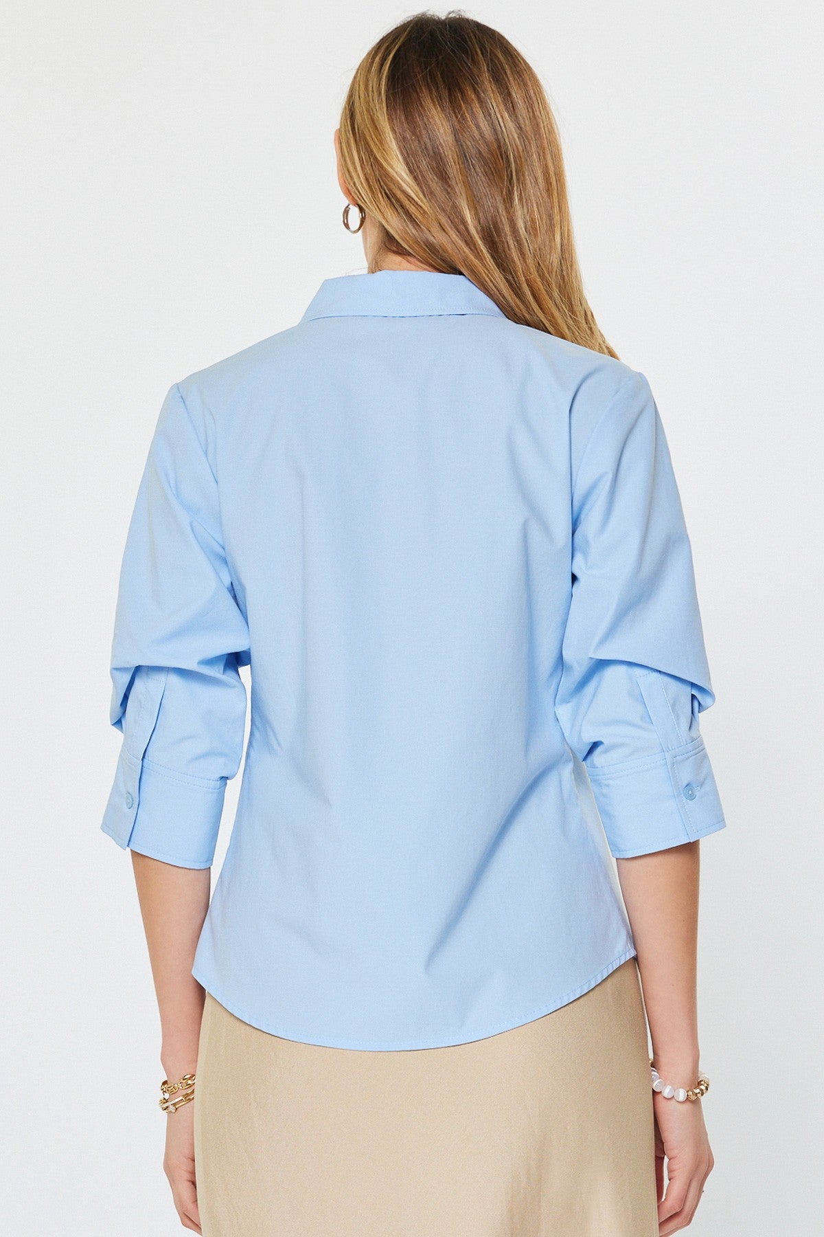 3/4 Sleeve Button Down Shirt Pale Blue