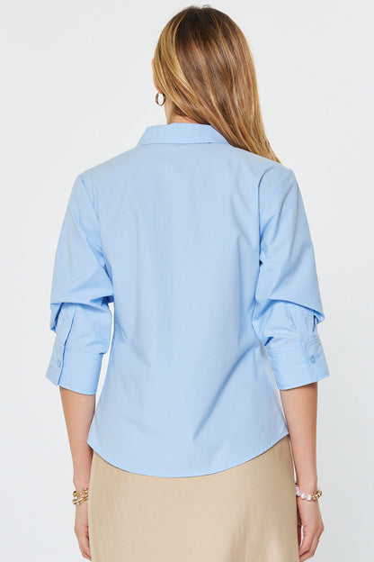 3/4 Sleeve Button Down Shirt Pale Blue