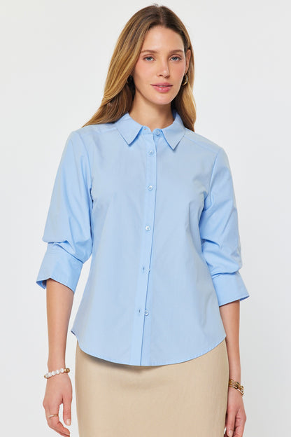 3/4 Sleeve Button Down Shirt Pale Blue