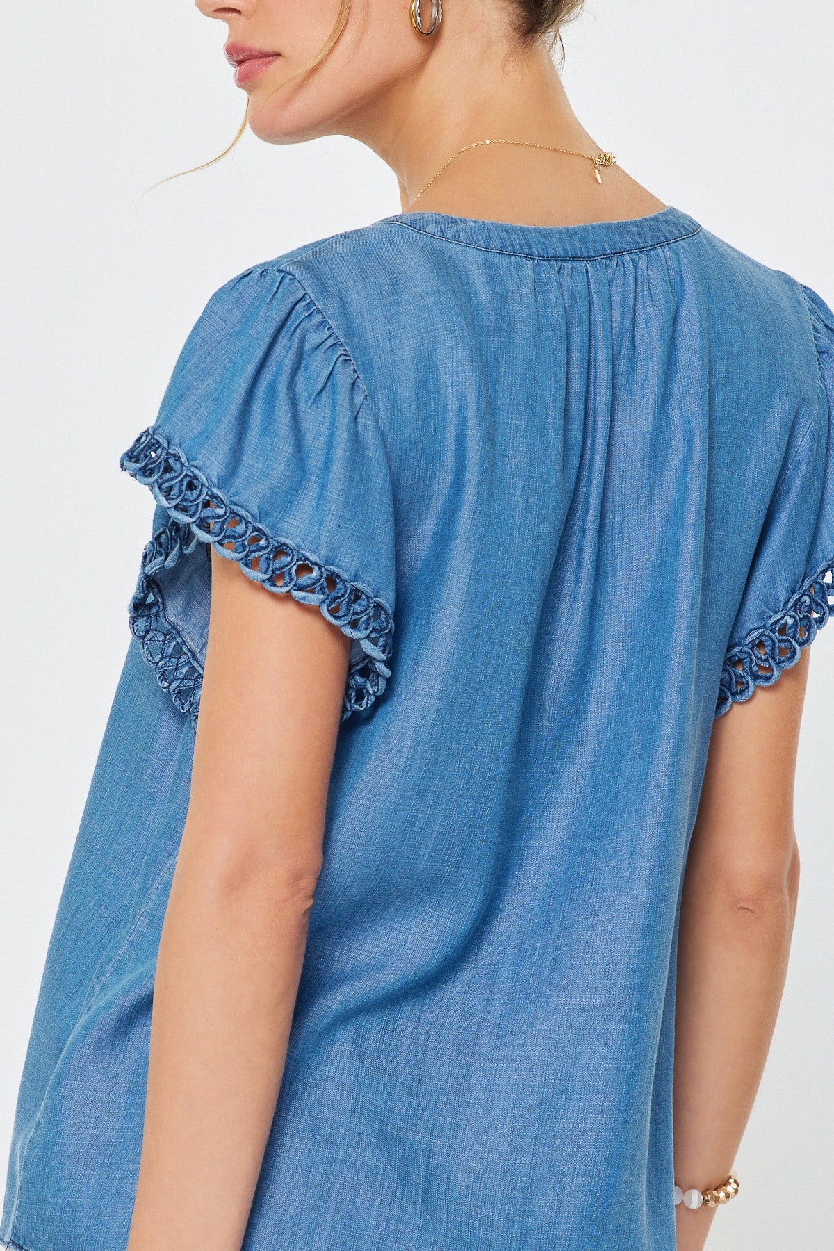 Mandarin Collar Chambray Blouse
