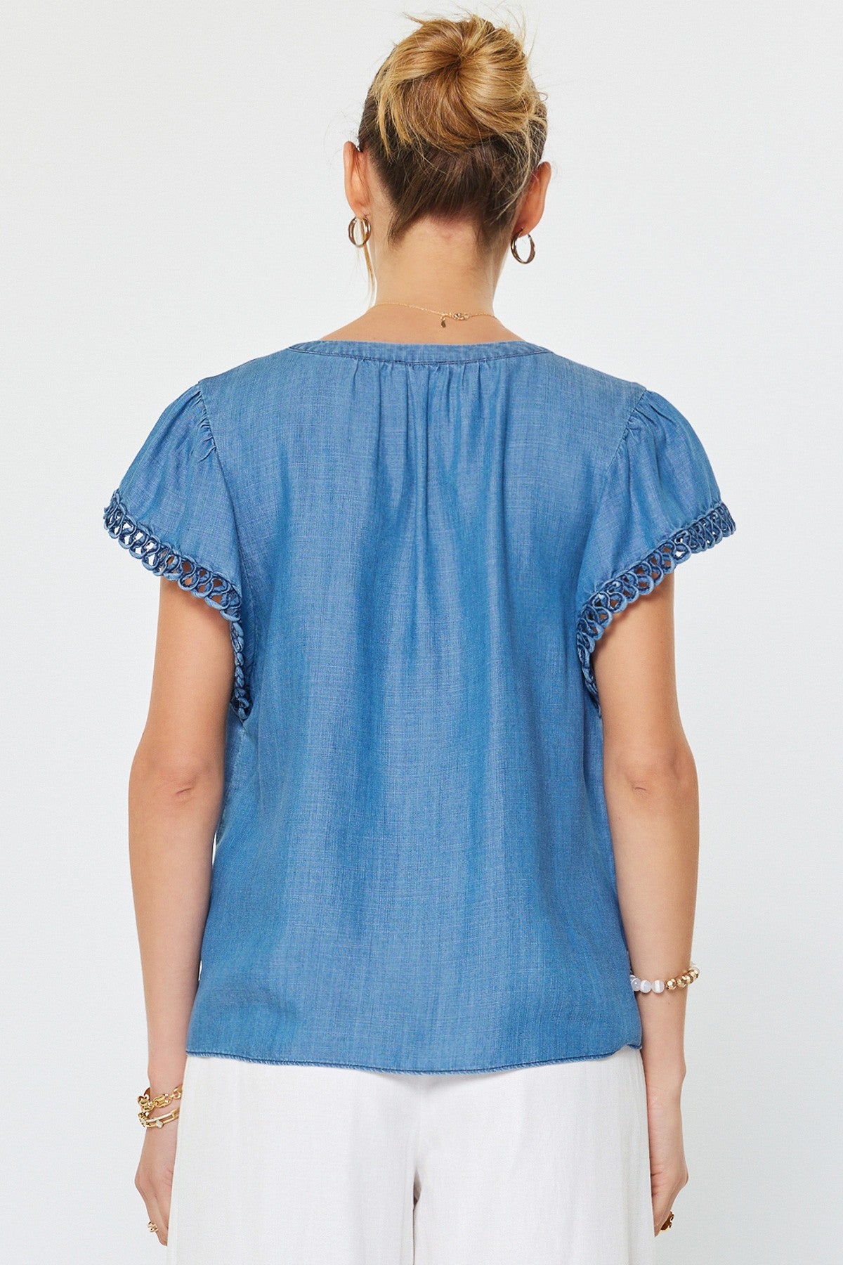 Mandarin Collar Chambray Blouse