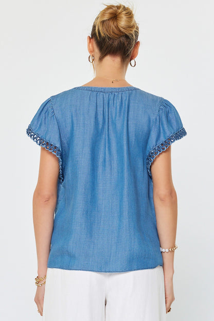 Mandarin Collar Chambray Blouse
