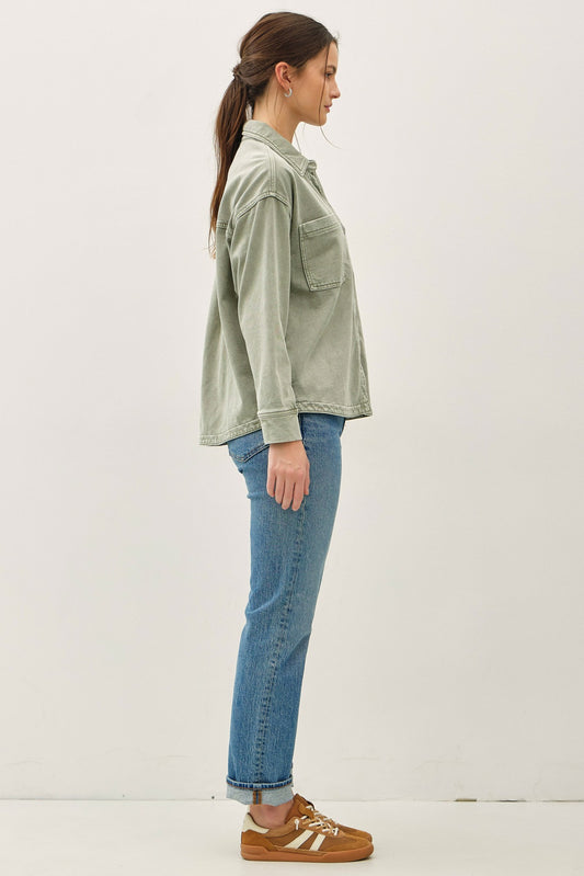 Garment-Dye Knit Crop Shacket